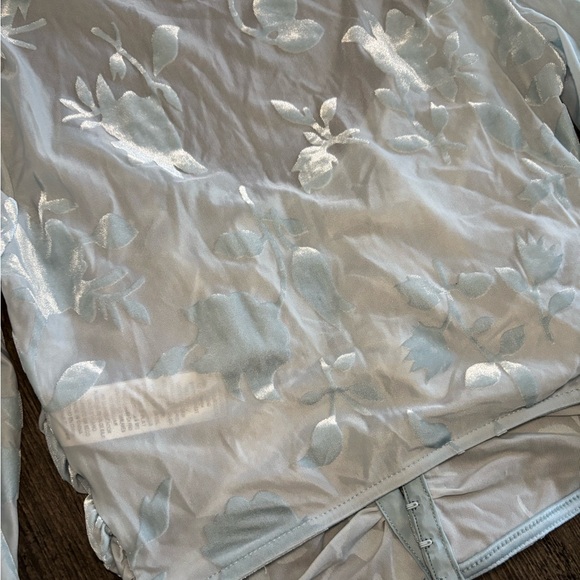 Windsor Flocked Floral Mesh Long Sleeve Corset Sky Blue Top NWOT - Picture 9 of 10